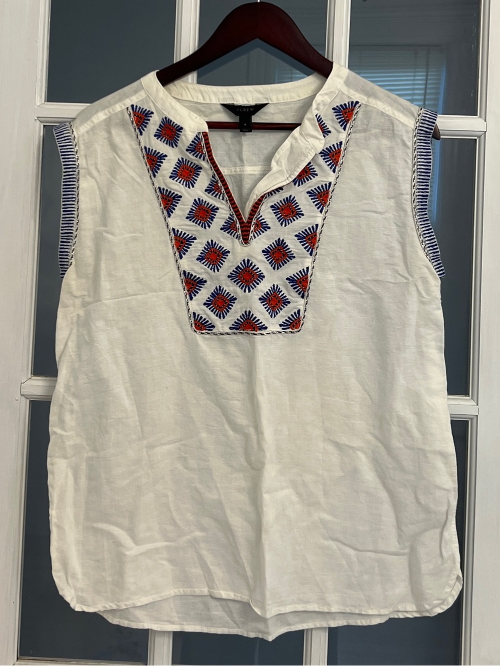 J. CREW Women’s White Linen Blend Embroidered Boxy Tank Top Size 4